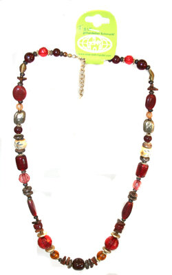 Halskette, Glasperlen-Metall, rot, gold