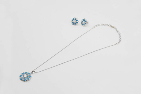 Messing Halskette + Ohrringe Blume