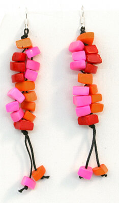 Tagua-Ohrh&auml;nger Lederband, orange, pink