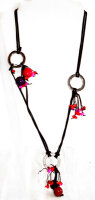 Tagua-Halskette "3 Silberringe" rosa, orange,...