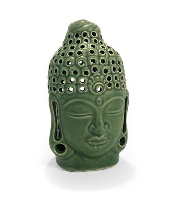 Ton-Kerzenhalter "Buddha", grün