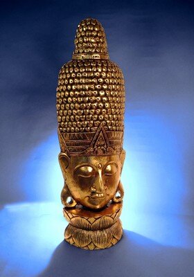 Holz-Statue &quot;Buddha-Kopf&quot;, goldbemalt, 120 cm