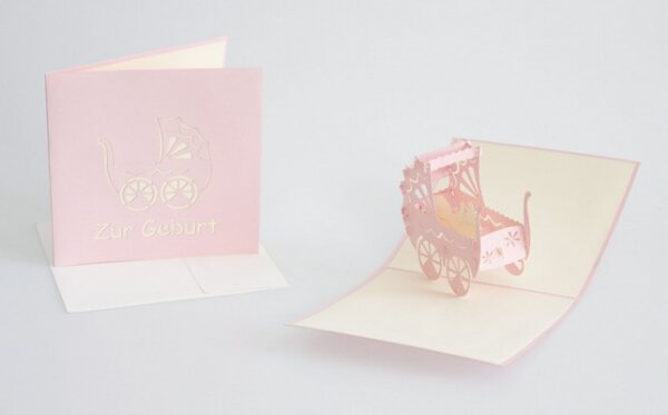 Papier 3D-Karte "Kinderwagen" rosa