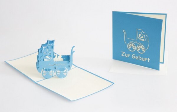 Papier 3D-Karte "Kinderwagen" blau