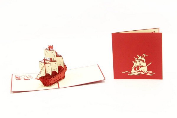 Papier 3D-Karte "Segelschiff" rot