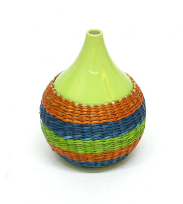 Keramik-Vase, umflochten, grün